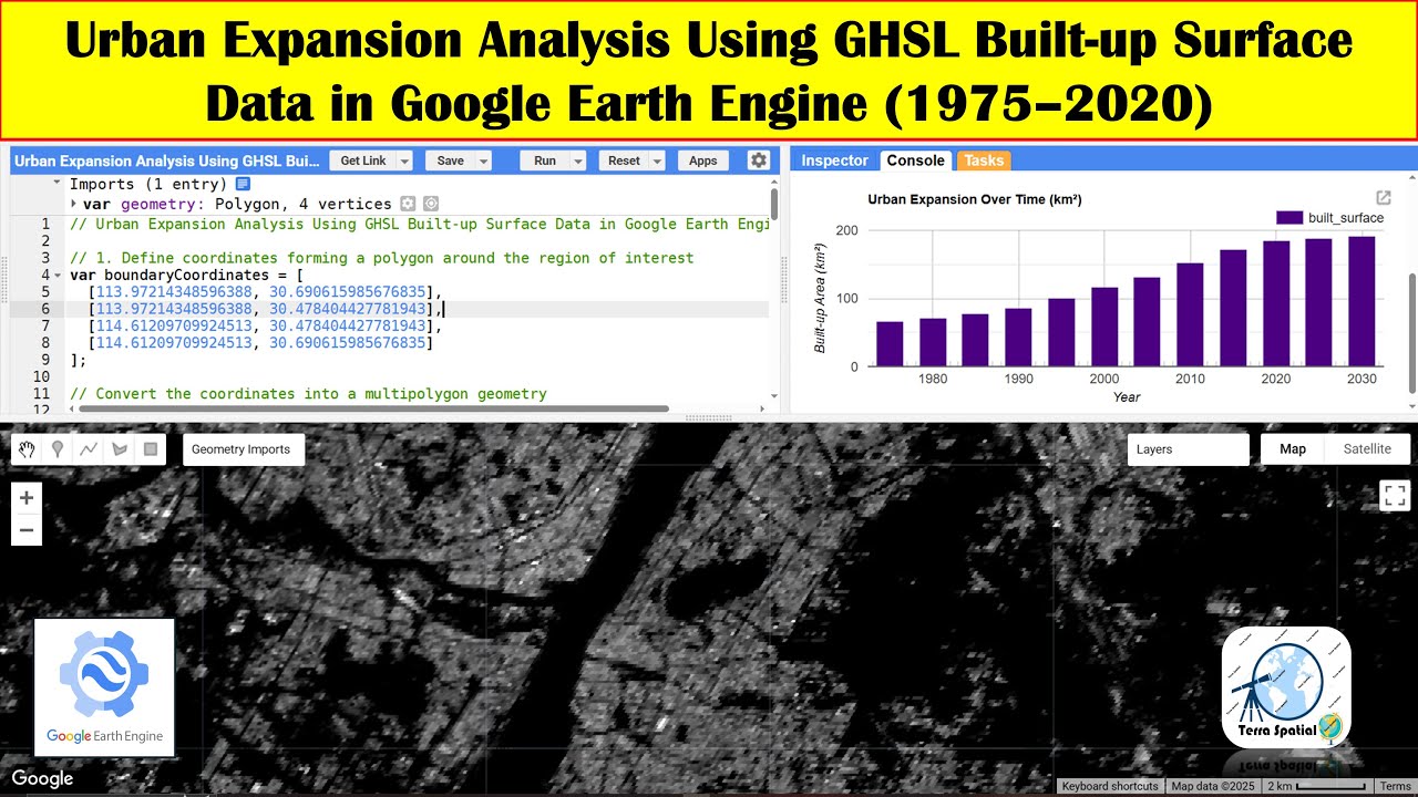 Urban Expansion Analysis Using GHSL Built-up Surface Data in Google Earth Engine (1975–2020)