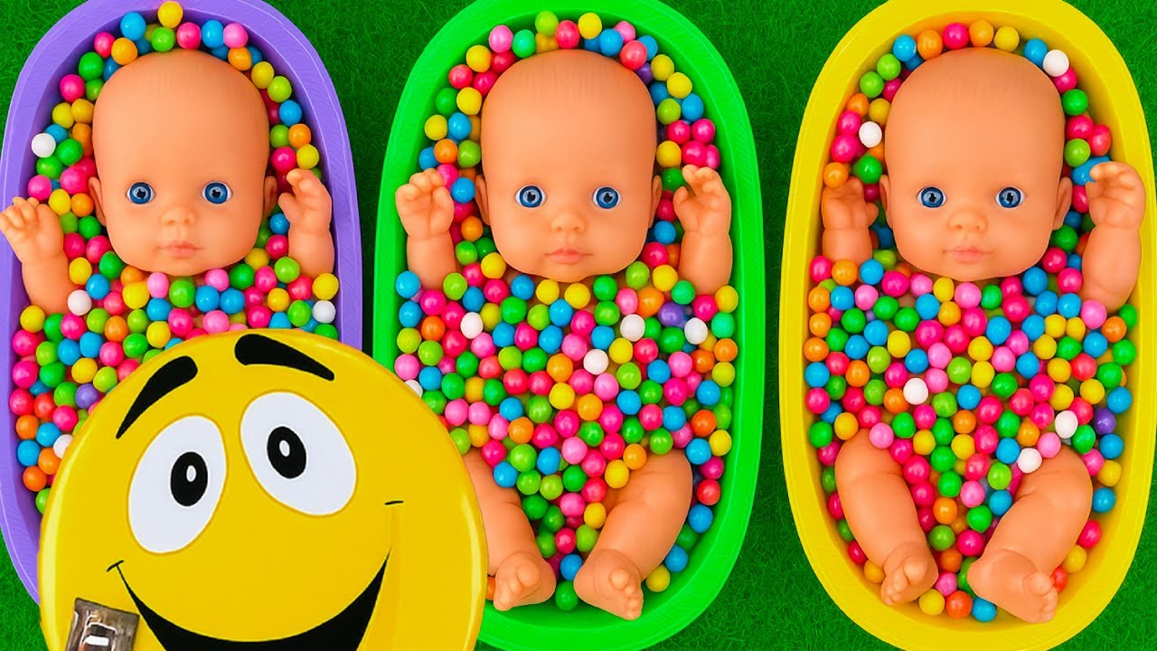 Full of 3 Rainbow BathTubs Candy with M&M's & Magic Slime Cutting Video