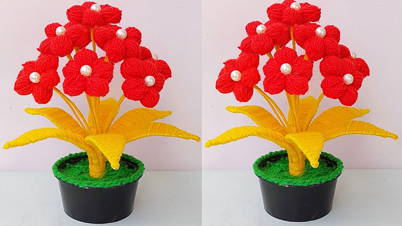 ऊन से गुलदस्ता बनाने का आसान तरीका/DIY Easy Woolen Guldasta Craft/Woolen flower Guldasta/Wool making