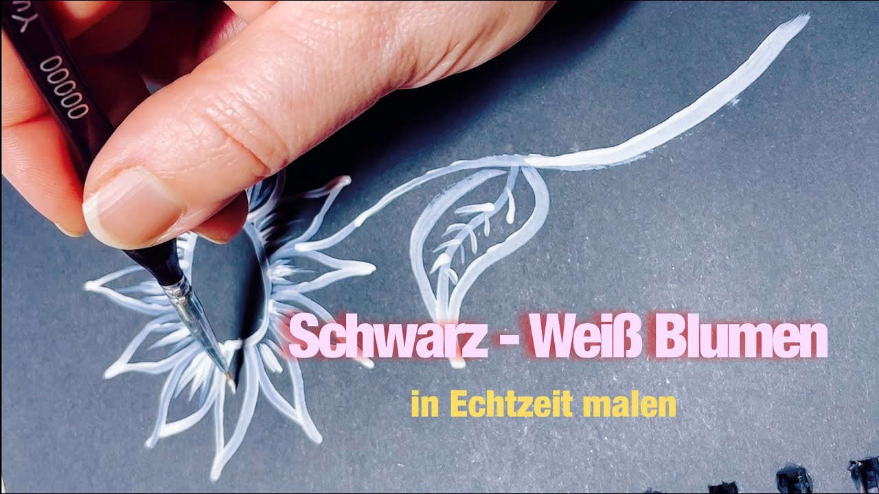 Schwarz-Weiß Blume malen – Echtzeit Schritt für Schritt