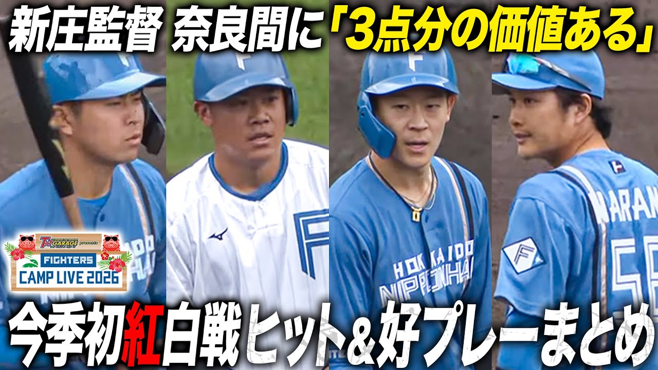 今季初紅白戦では奈良間大己を称賛！吉田賢吾＆宮崎一樹は2安打！今季初ヒット＆活躍シーンまとめ＜2/2ファイターズ春季キャンプ2026＞