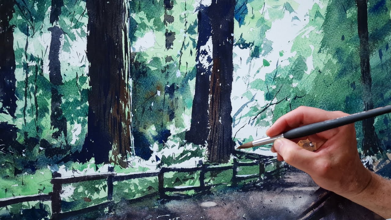 How to paint a FOREST scene with DAPPLED SHADE in Watercolor!