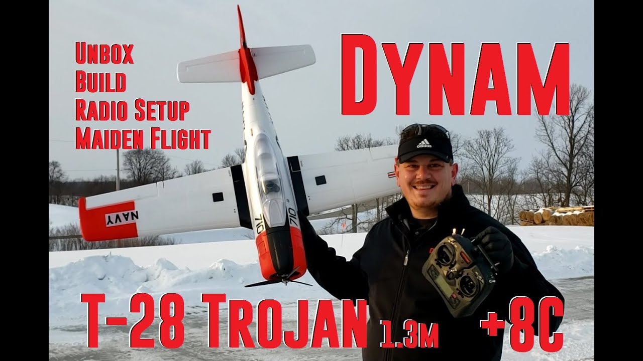 Dynam - T-28 Trojan - 1.3m - Unbox, Build, Radio Setup, & Maiden Flight
