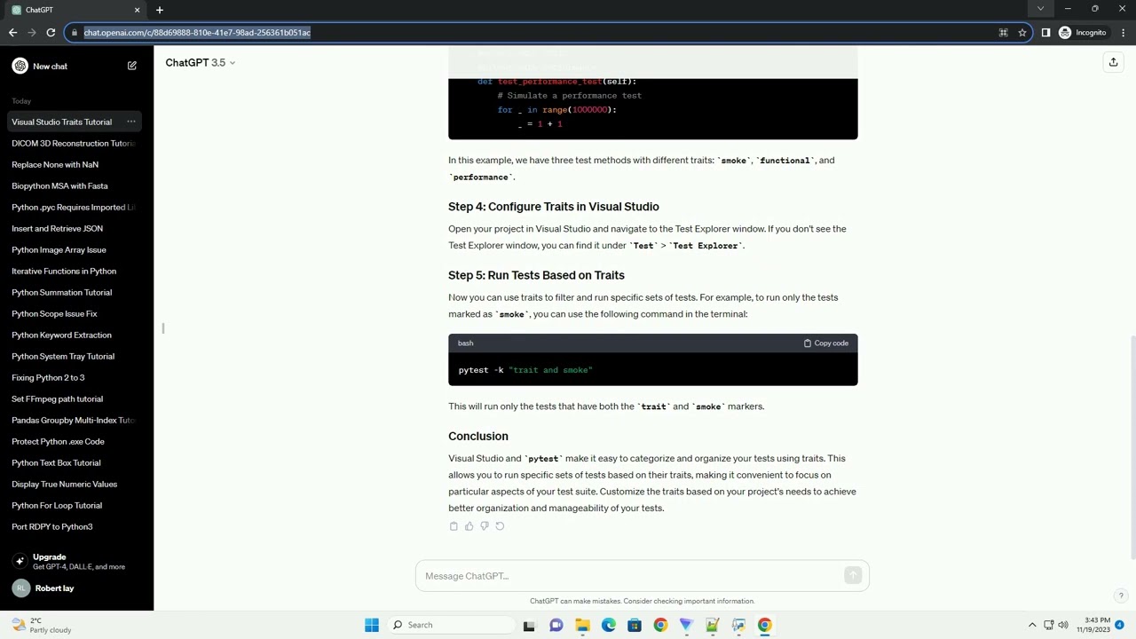 how to set visual studio test traits in Python
