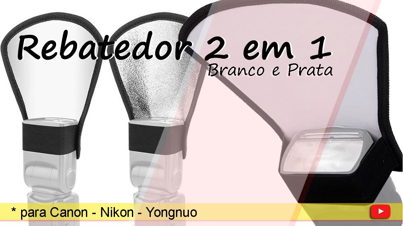 Difusor rebatedor universal branco/prata para flash Canon Nikon - acess&oacute;rio fotografia