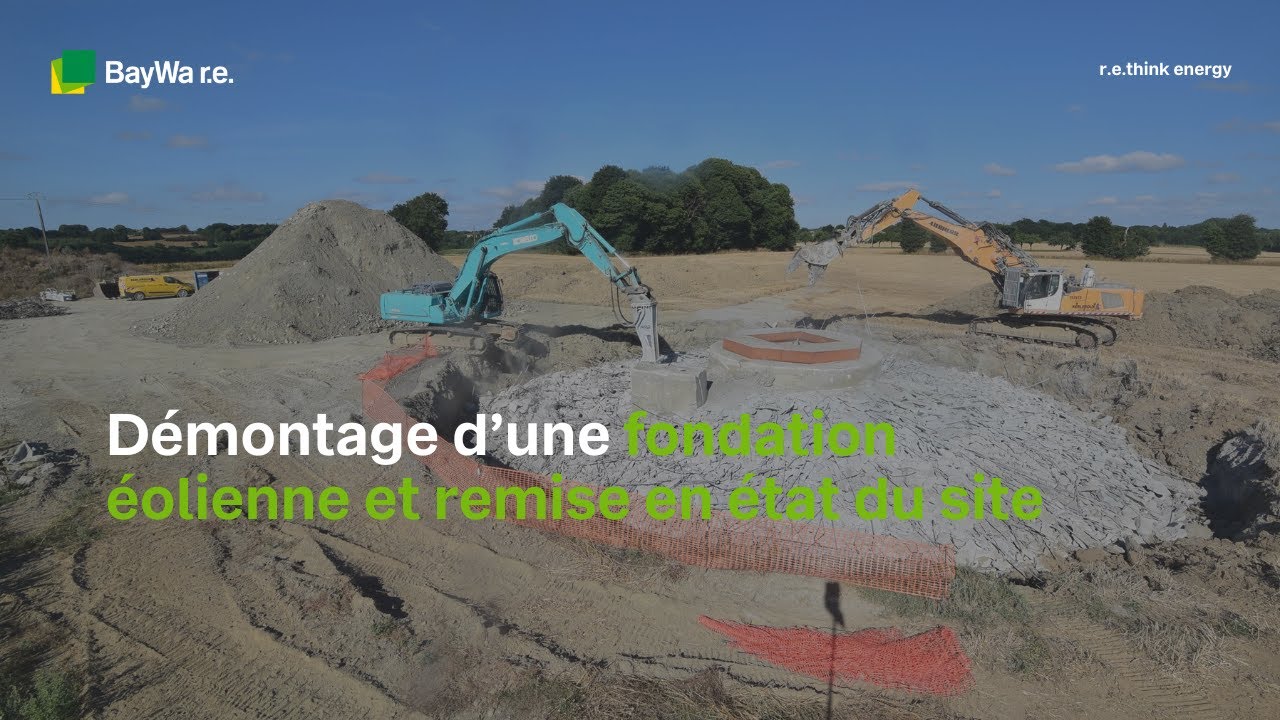 Démontage d'une fondation éolienne et remise en état du site