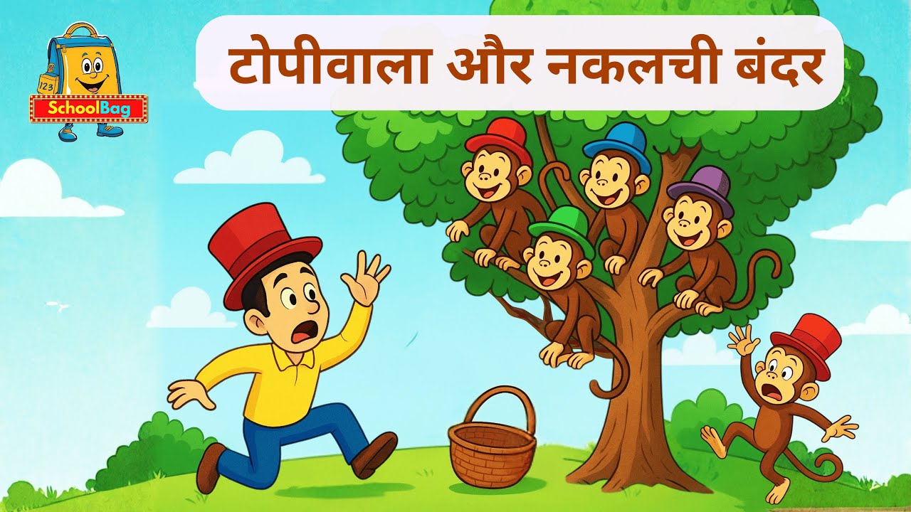 टोपीवाला और नकलची बंदर 🎩🙉 | मजेदार हिंदी कहानी | Hindi Moral Story for Kids