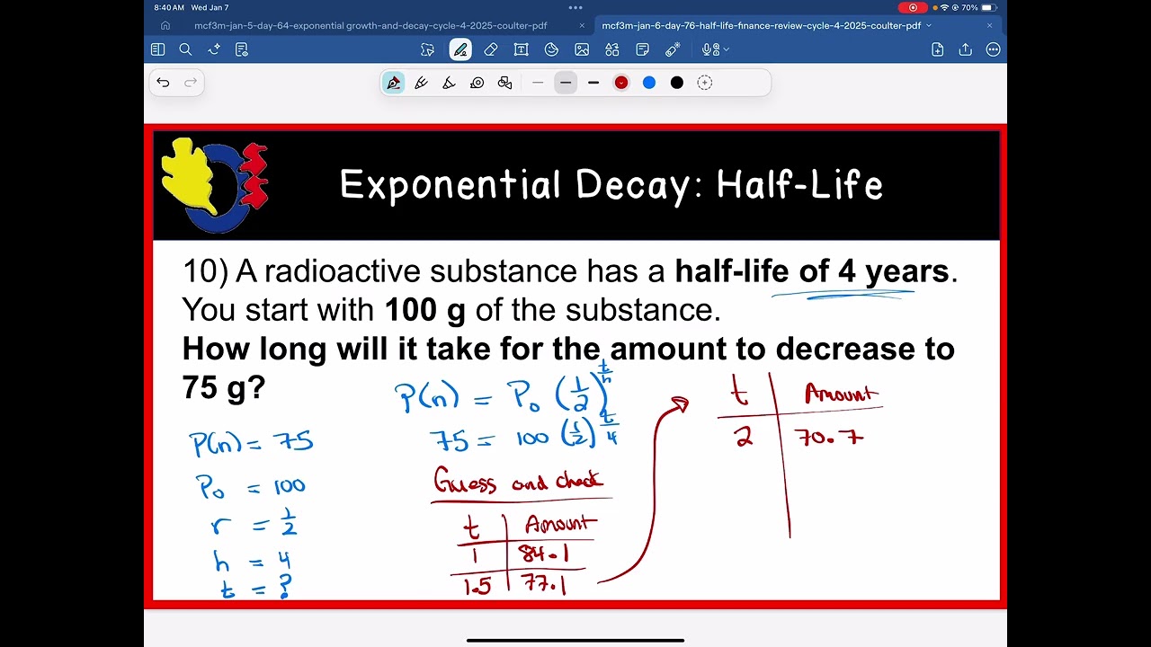 MCF3M - Exponential Decay: Half-Life - Cycle 4: Video 65