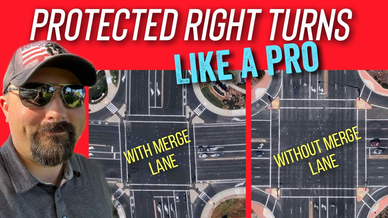 Right turn on red with a designated merge lane like a pro