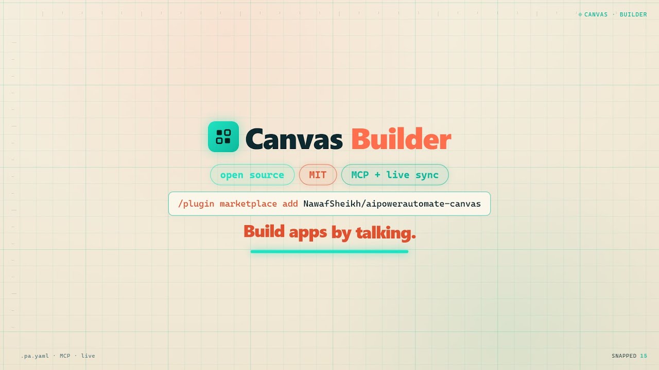 Canvas Builder: build a Power Apps canvas app from one prompt (Claude Code plugin)