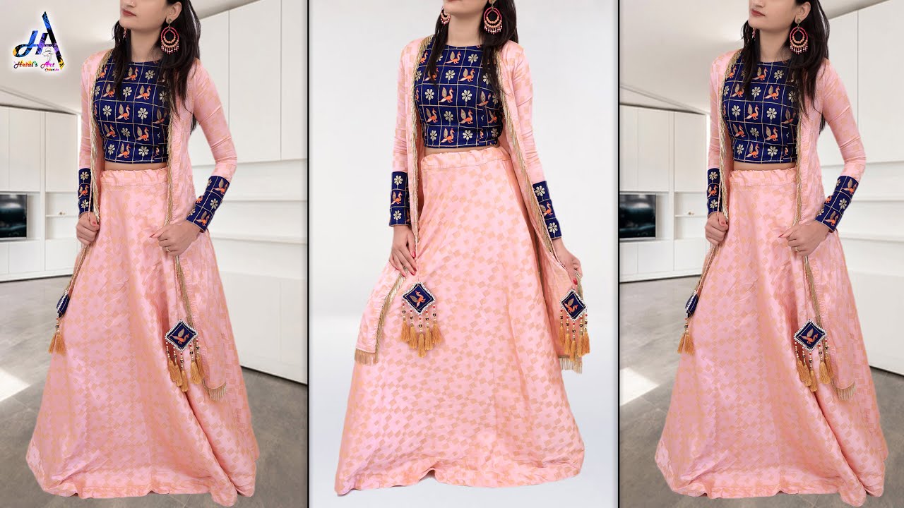 WOW!!.. Fancy Crop Top Scirt With Shrug Design - Easy Way Cutting & Stitching Step By Step