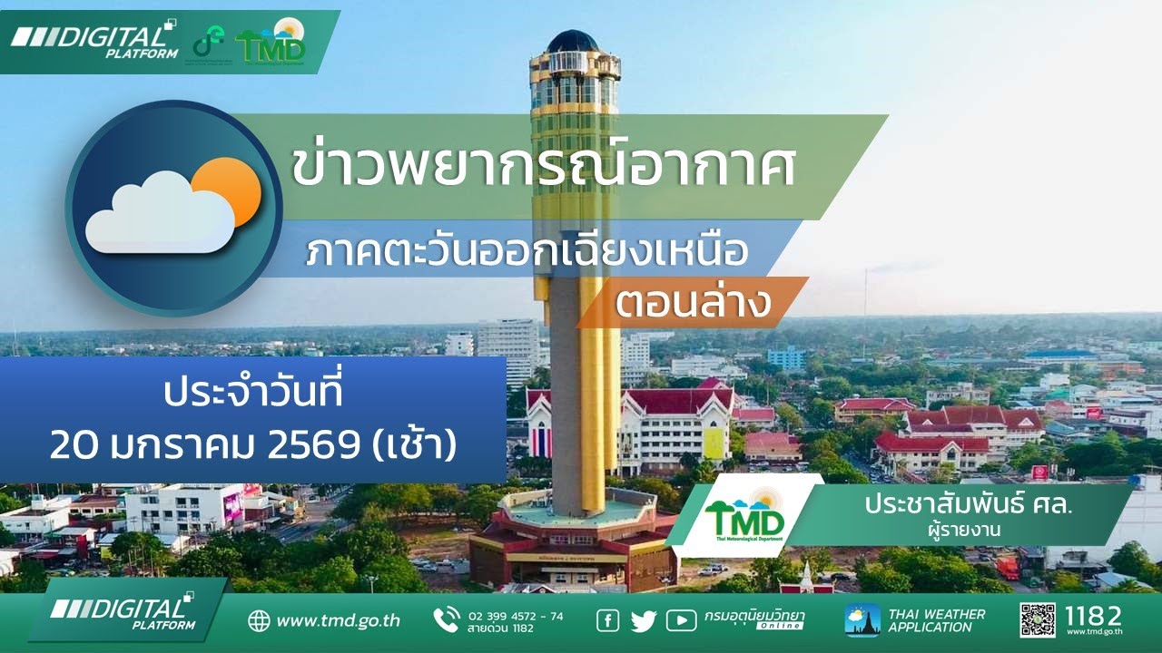 พยากรณ์อากาศอีสานตอนล่าง 20 มกราคม 2569 ช่วงเช้า