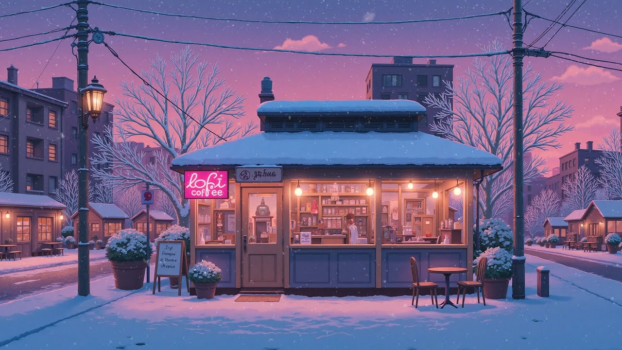 Quiet Snowy Coffee Corner ❄️ Winter Street Lofi Coffee ☕ Calm Music for Focus, Reading & Late Nights