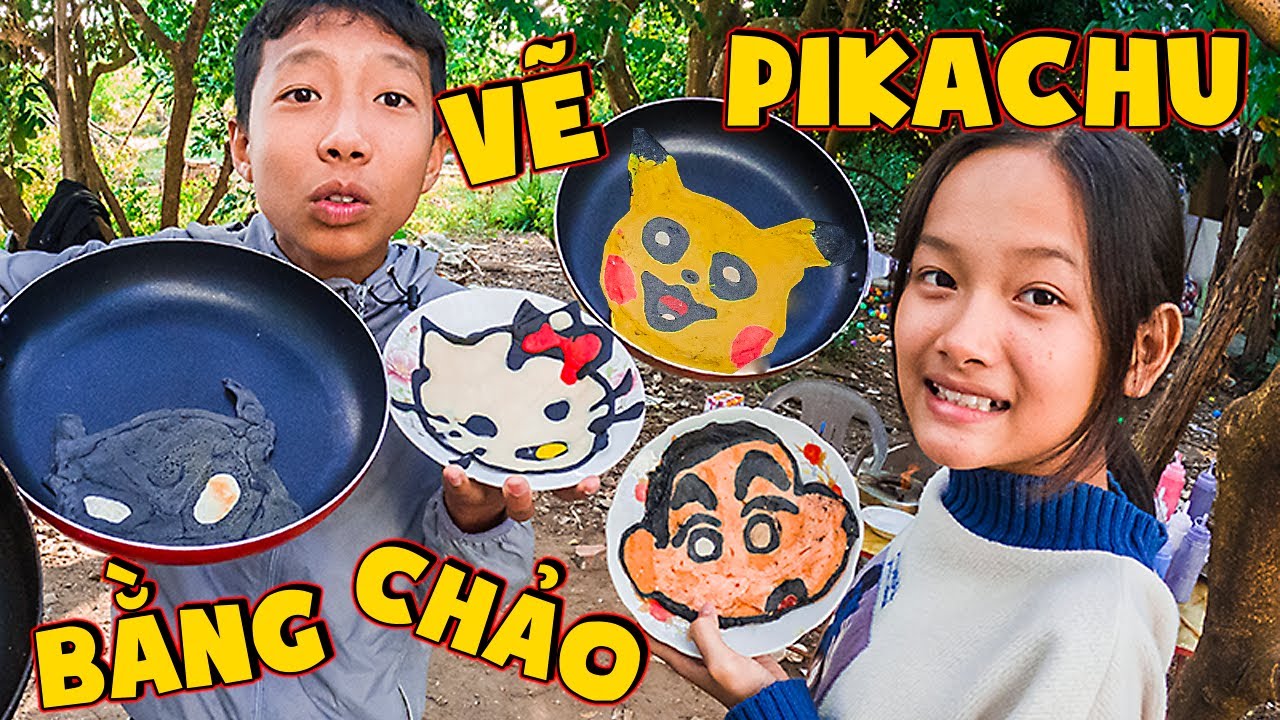 Thái Chuối | Cuộc Thi Vẽ Bánh Pancake - Vẽ Pikachu Và Người Nhện Trên Chảo