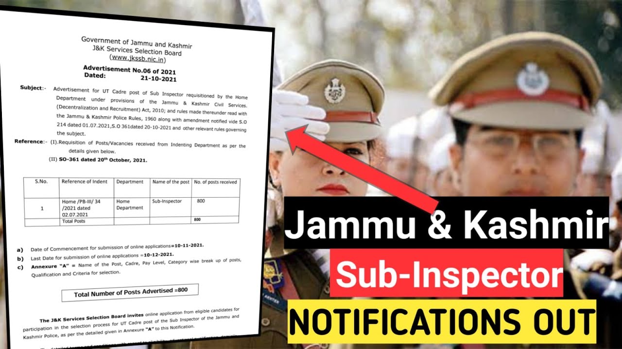 🔥 JKP SI ⭐⭐ Notification Out - jkp si 2021 notification out!!
