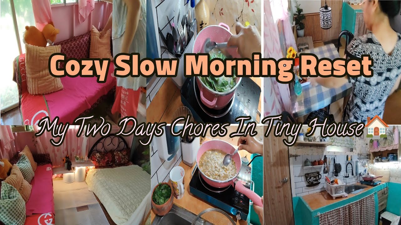 TINY HOUSE🏠 TWO DAYS OF SLOW MORNING RESET 🌼 UNBOXING, CLEANING MOTIVATION, COOKING 