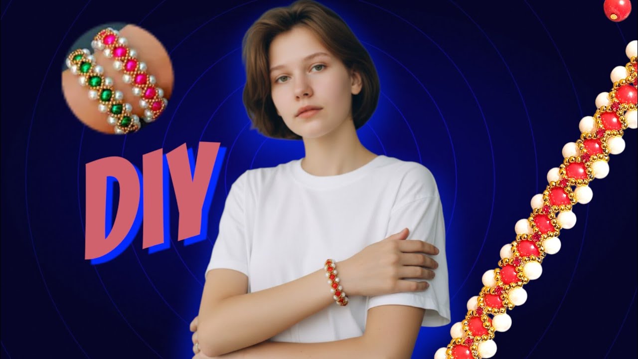 Elegant Red stone & White Beaded Bracelet with Gold Accents/ New bracelet design making at home / 