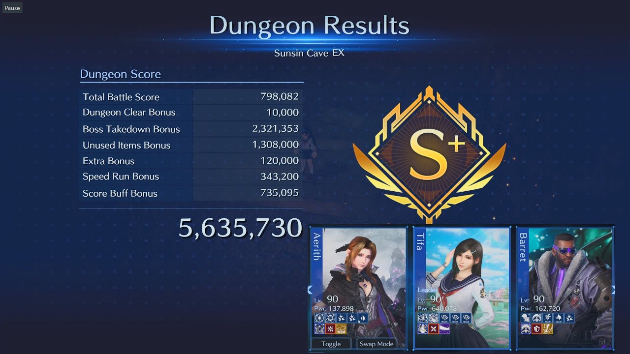 Dungeon Ranking: Sunsin Cave 5,635,730 High Score (No Wind Barret banner) | FF7 Ever Crisis