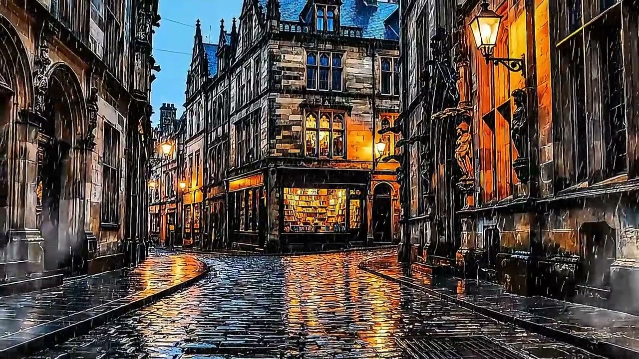 Relaxing Rainy Night at Edinburgh Streets