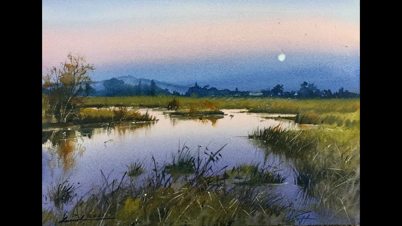 How to paint landscape in watercolor painting demo by javid tabatabaei