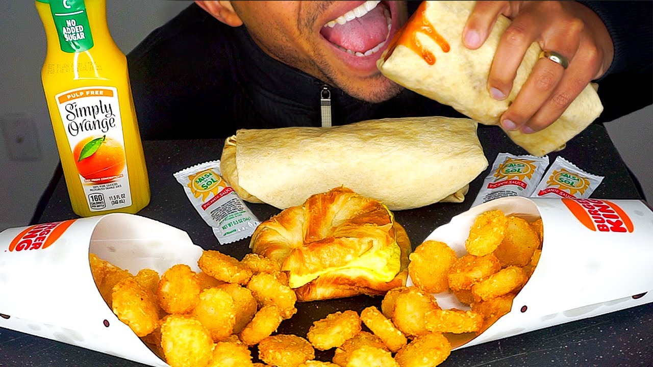 ASMR BURGER KING BREAKFAST MUKBANG | CHEESY EGG-NORMOUS BURRITO CRISPY HASH BROWNS EATING CHALLENGE