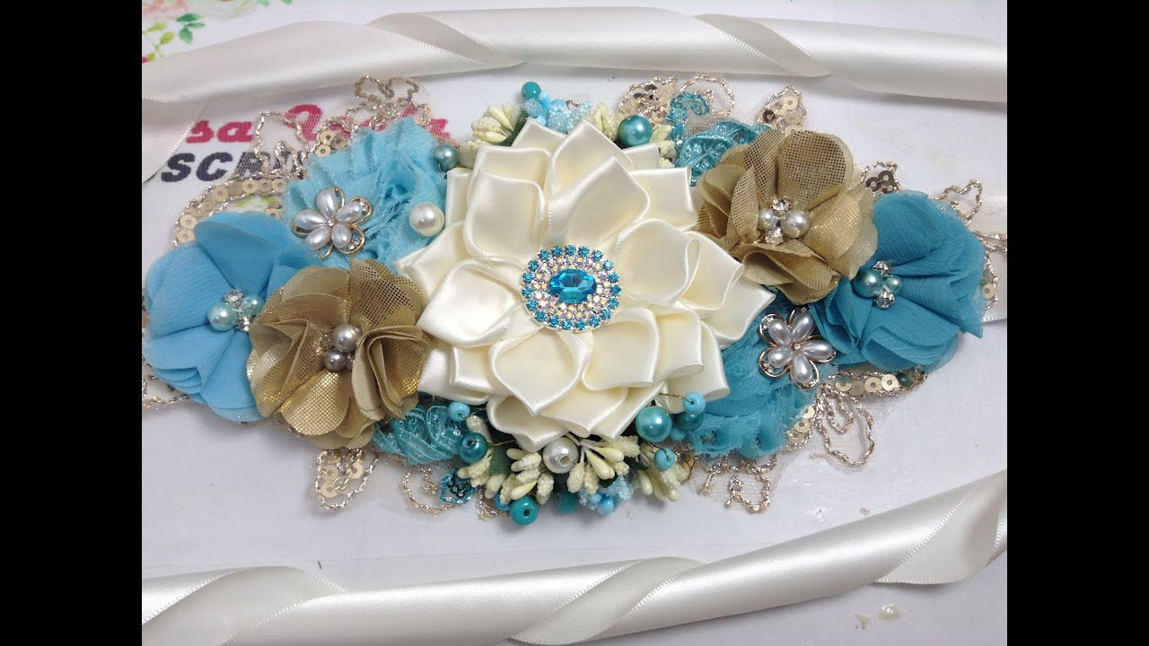 Maternity sash  niño azul/oro VIDEO No.772 Creaciones Rosa Isela