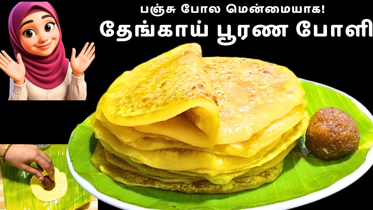 Soft Coconut Puran Poli Recipe | தேங்காய் போளி | Sweet Poli