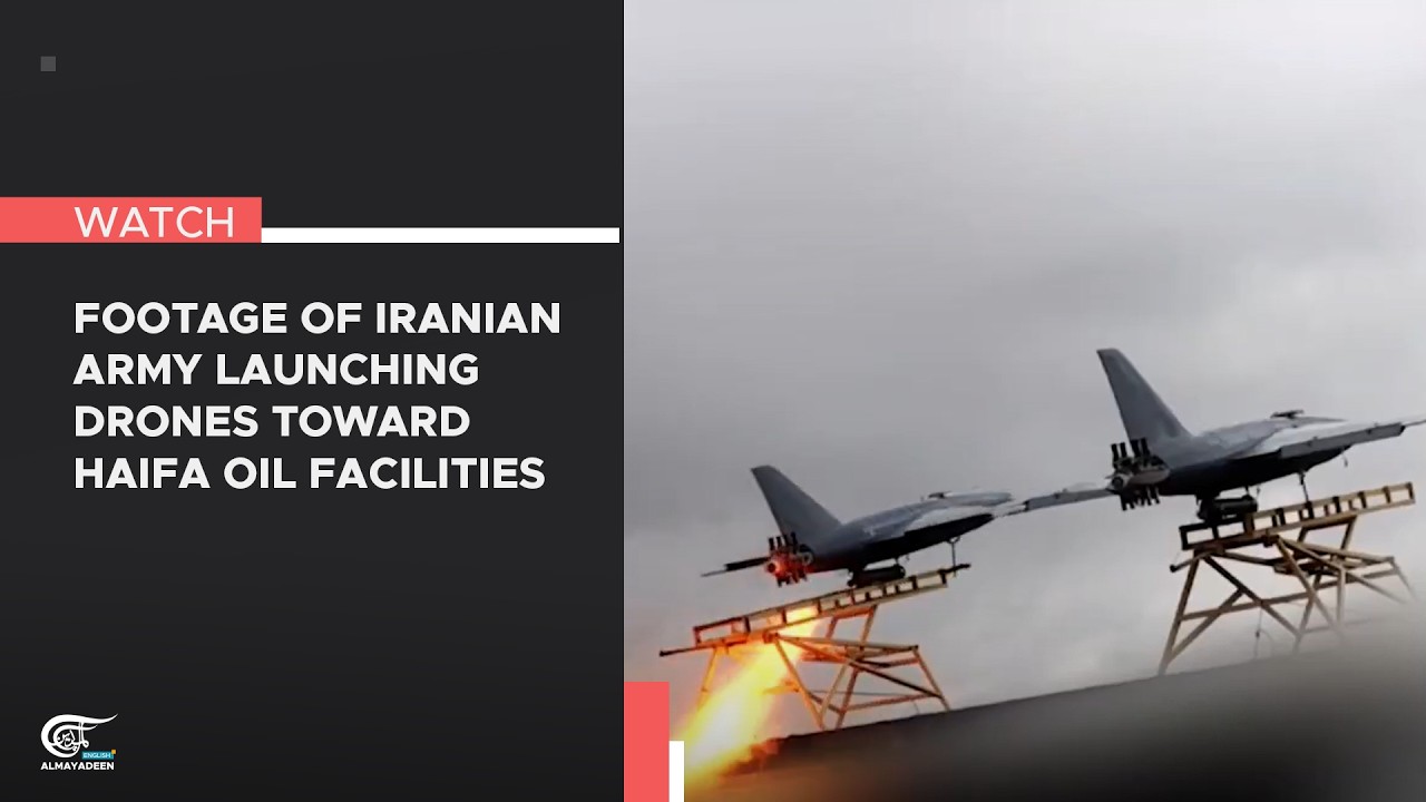 Footage of Iranian army launching drones toward Haifa oil facilities