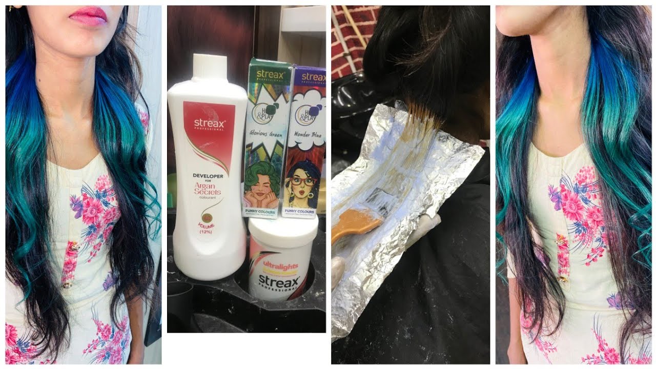 How to Highlights with Streax Hair colour in Hindi / Step by Step/ tutorial/Blue & Green Hair colour