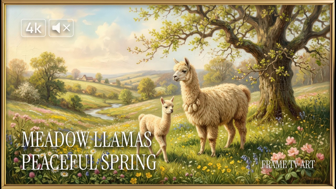 Meadow Llamas – Peaceful Spring | 4K Frame TV Art | No Music
