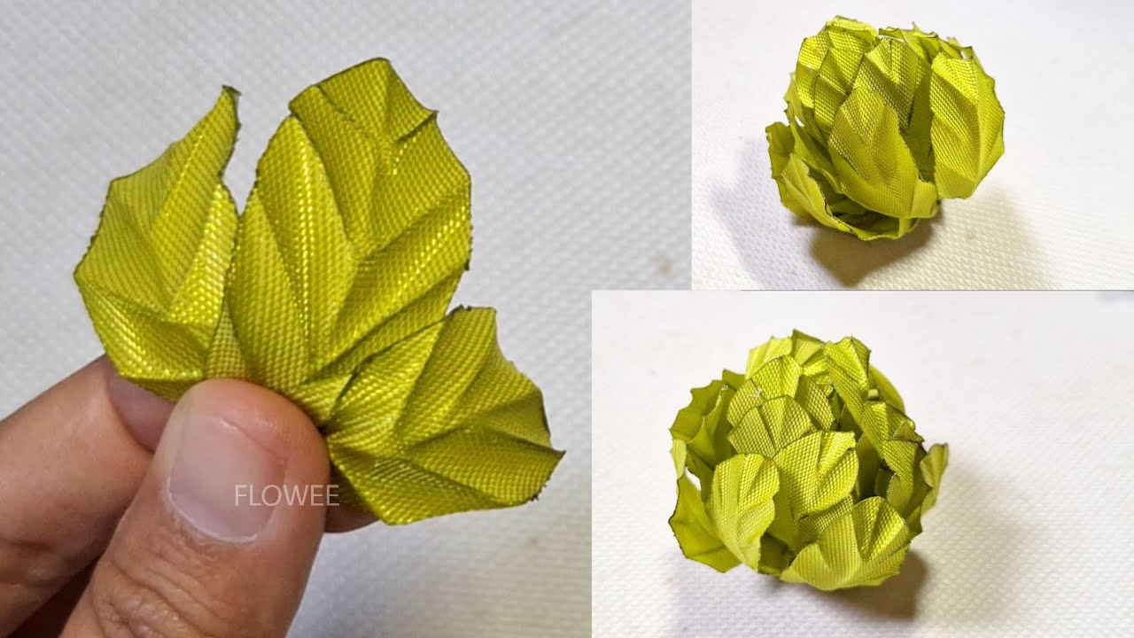 handmade Ribbon leaf flowers - diy satin ribbon flower design