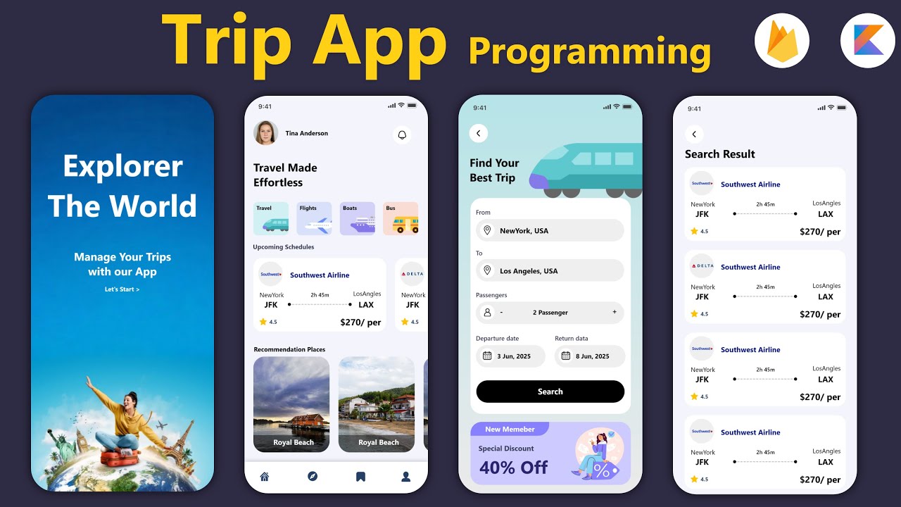 How to use android studio to create a Trip app with kotlin & firebase