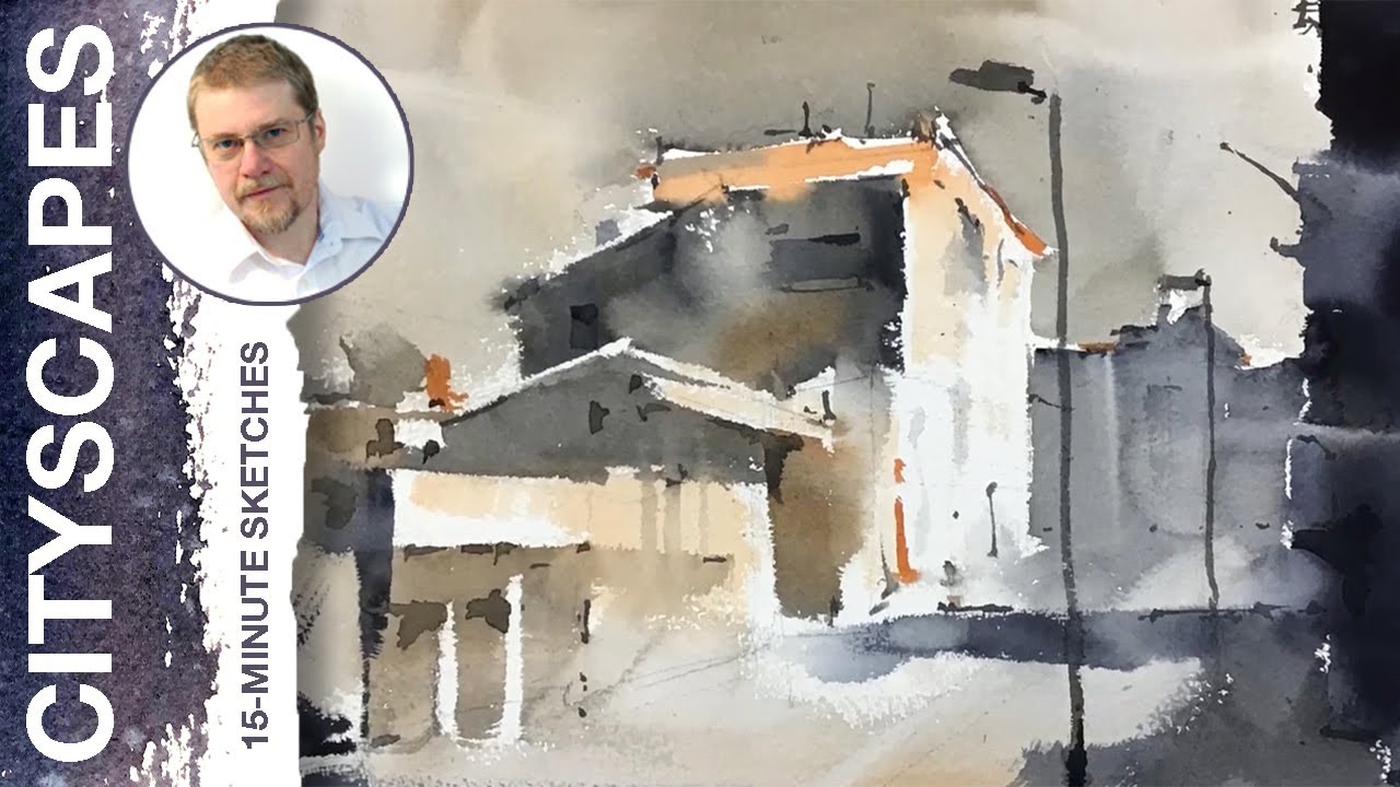 #57 Cityscape In Two Colors (Watercolor Cityscape Tutorial)