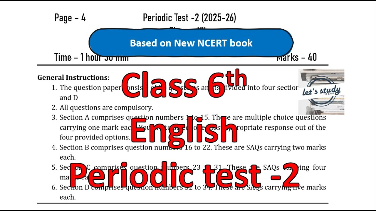 PT - 2 EXAM CLASS 6th ENGLISH FOR KV STUDENTS BY LET'S STUDY THE BASIC | Session 2025 -2026