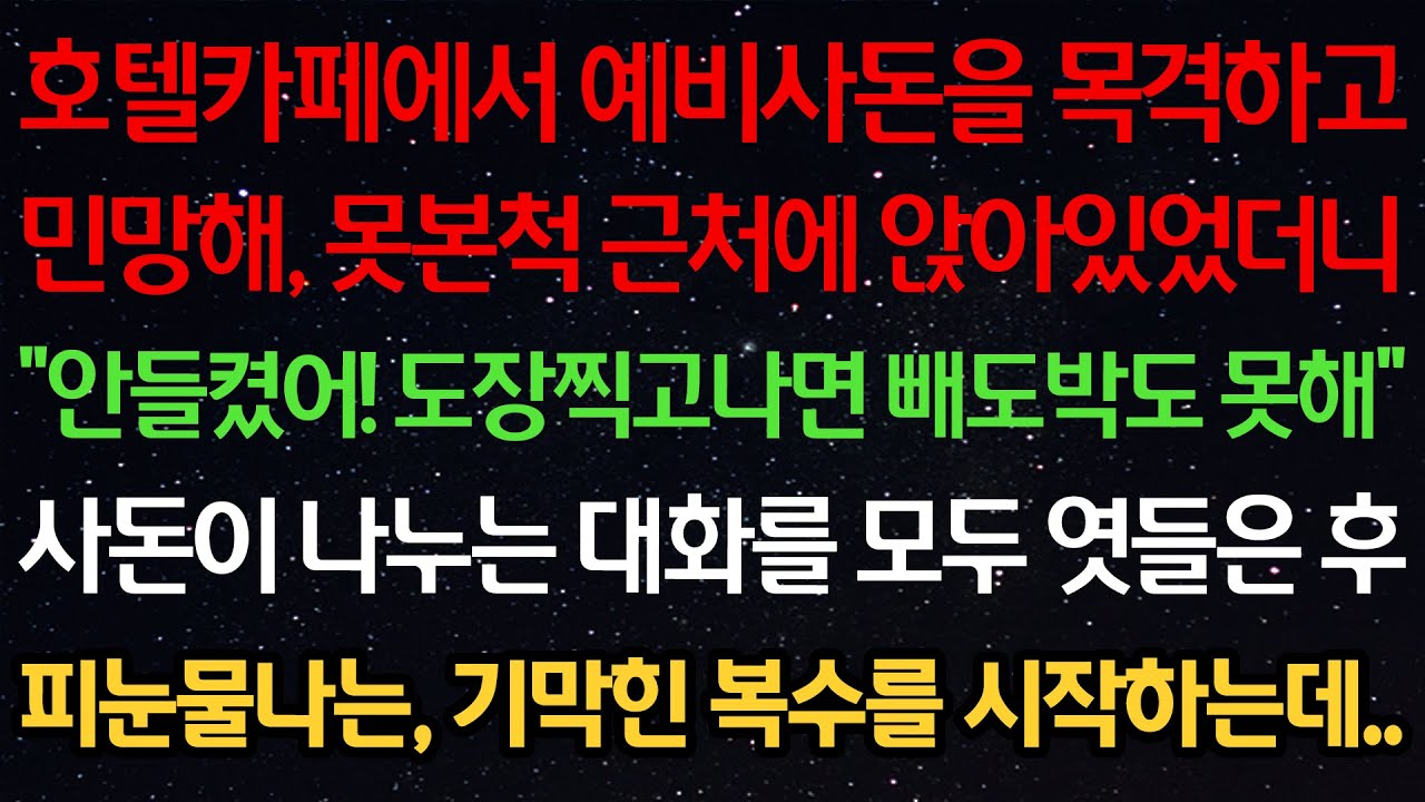 실화사연-호텔카페에서 예비사돈을 목격하고 민망해 못본척 앉아있었더니 “안들켰어! 도장찍고나면 빼도박도 못해” 사돈이 나누는 대화를 엿들은 후 피눈물나는 기막힌 복수를 시작하는데..