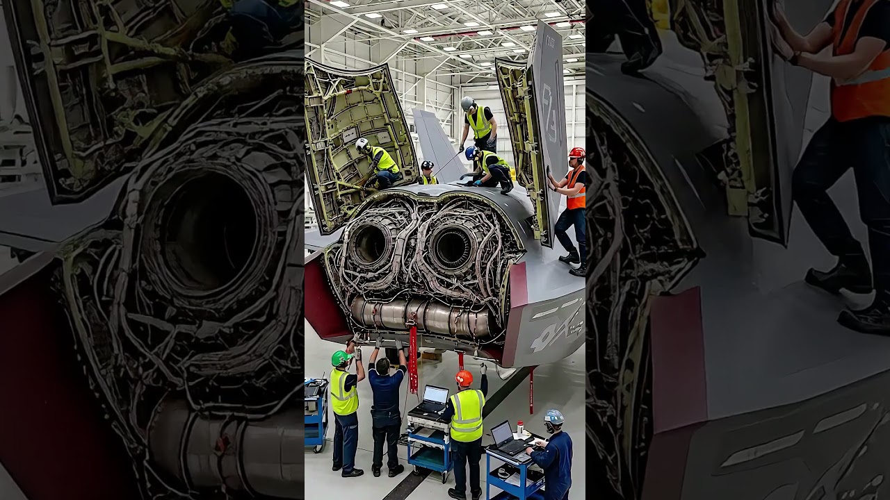 Stealth fighter jet engine maintenance. Amazing #fighterjet #jetengine #aerospace #shorts #mustwatch