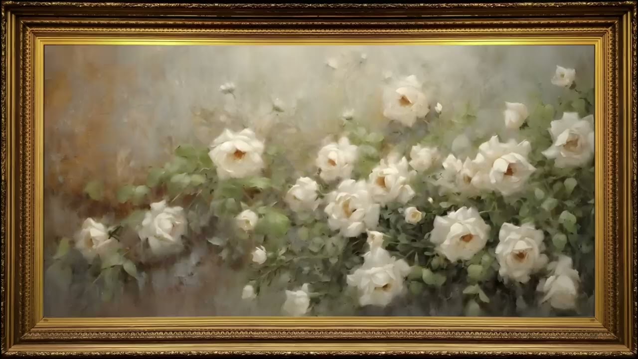 سورة البقرة خالد الجليل- إطار لوحة vintage white peonies painting | gold frame | art screensaver |