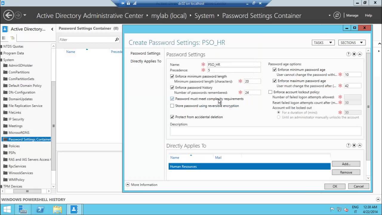 Fine-grained password policy on Windows Server 2012r2