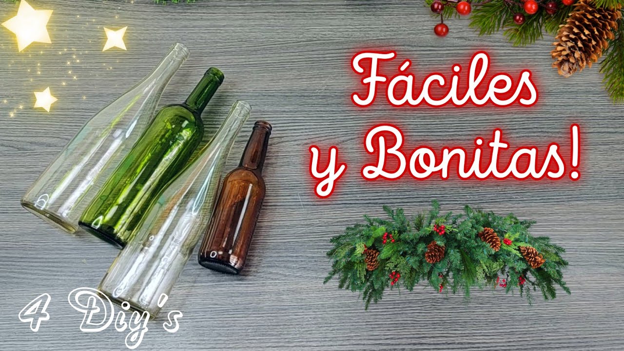 TRANSFORMA SIMPLES BOTELLAS! 4 IDEAS NAVIDEÑAS CON BOTELLAS de VIDRIO! 🎄 