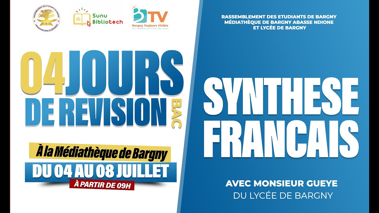 REVISION BAC - SYNTHESE FRANCAIS  à regarder avant le BAC  (Jour 01)