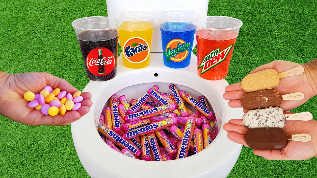 Experiment !! ICE CREAM vs Coca Cola, Mtn Dew, Fanta, Yedigün Blue and Mentos in toilet