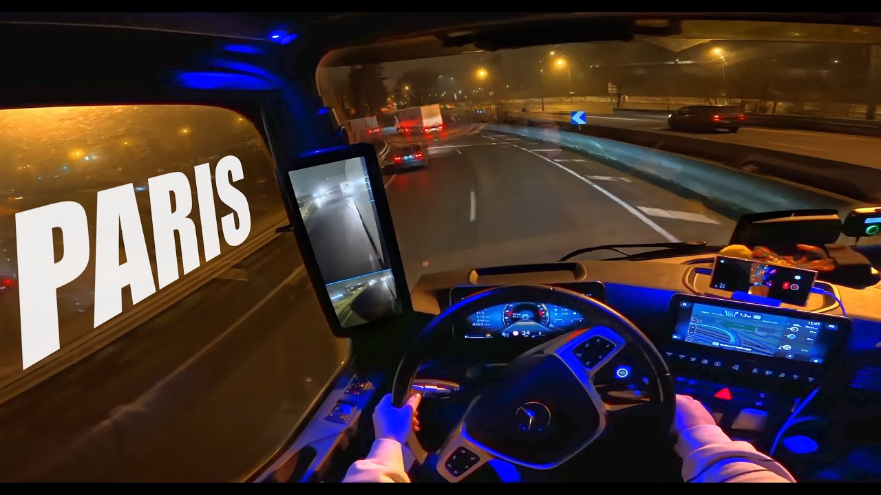 POV Вождение грузовика /// утро в Париже /// Mercedes Actros L 1953 🚚 👧