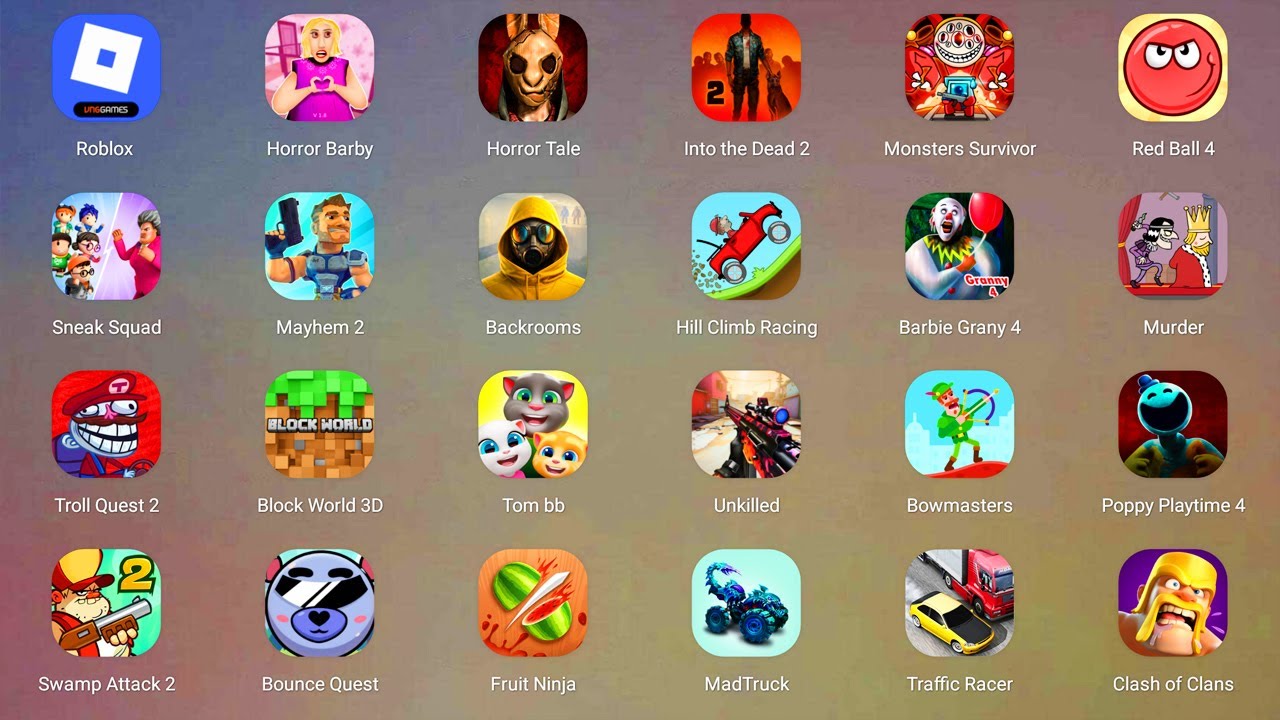 Roblox,Brawl Stars,Beach Buggy Racing,911:Cannibal,Poppy Playtime,Hide in The Backrooms,Thief Puzzle