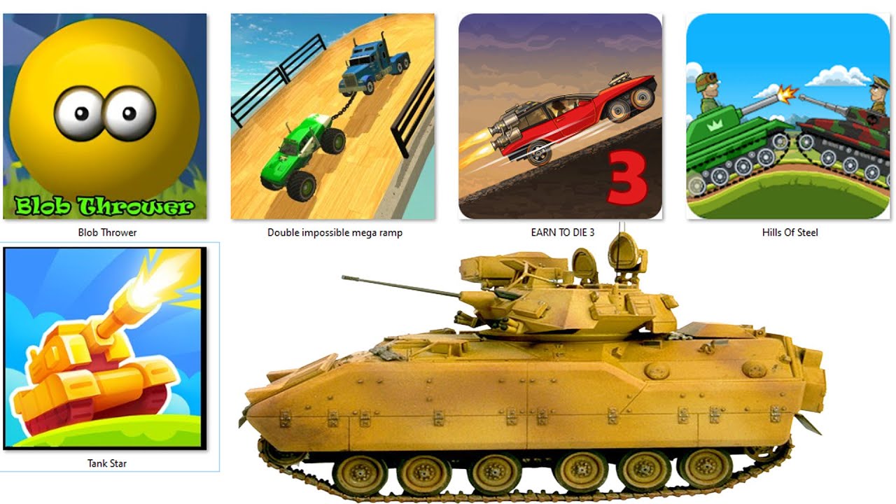 Double impossible mega ramp,Hills Of Steel,Blob Thrower,EARN TO DIE 3,Tank Star