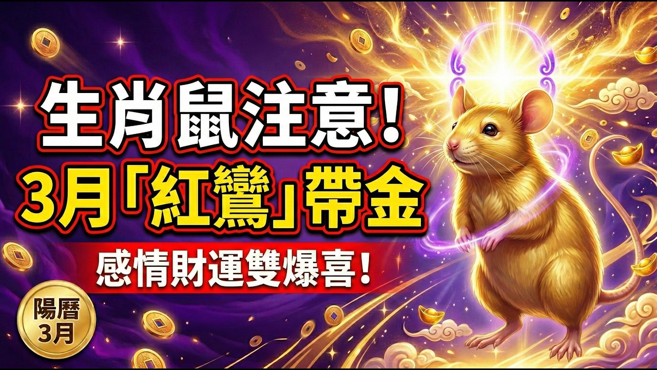 【屬鼠】陽曆3月喜訊：「紅鸞」帶金，單身的找到富伴侶，有伴的家庭財富翻番！#屬鼠2026運勢 #2026生肖鼠運勢 #紅鸞星動 #桃花運 #生肖鼠財運 #生肖鼠 #開運 #感情運勢 #屬鼠 #貴人