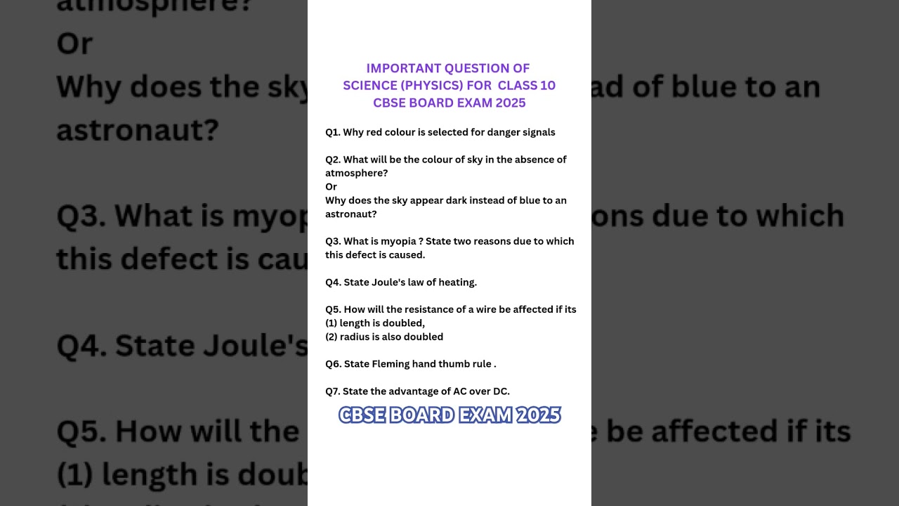 📖 Important questions of science(physics) for cbse class 10 board exam 2025 #cbseclass10