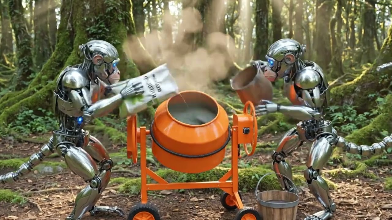 A Team of Robot Monkeys Build a Beautiful House in the Forest