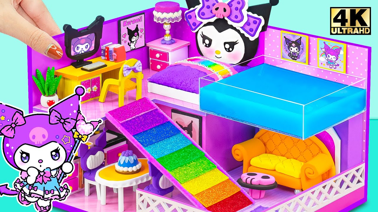 Make Purple Kuromi House with Bedroom, Kitchen, Rainbow Slide, Infinity Pool 🏠💜 DIY Miniature House