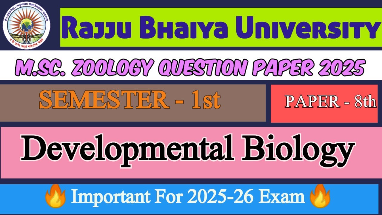 MSc Zoology Developmental Biology Semester 1 Question Paper 2025 #developmentalbiology   #msczoology