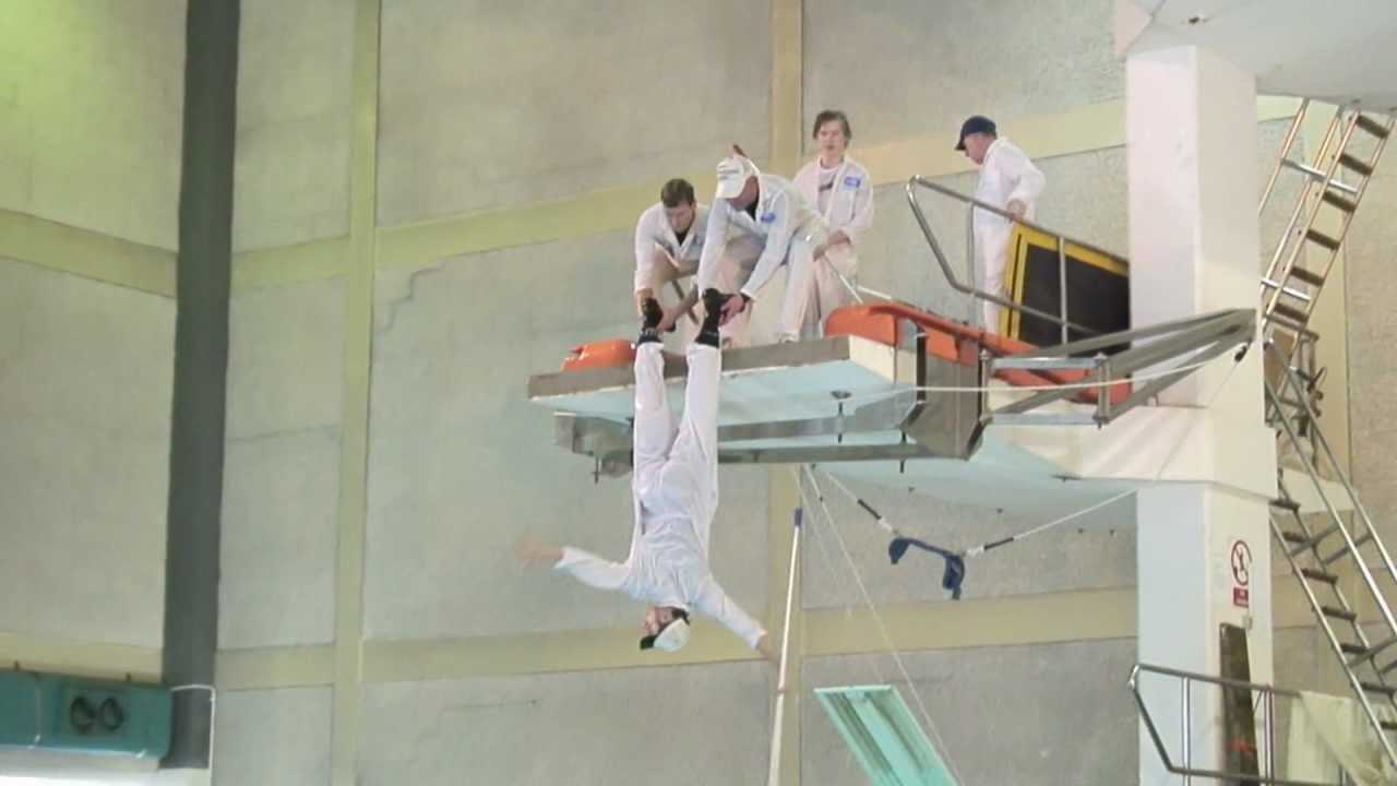 Diving stunt show at Plymouth's Mayflower Centre swimming pool, Devon